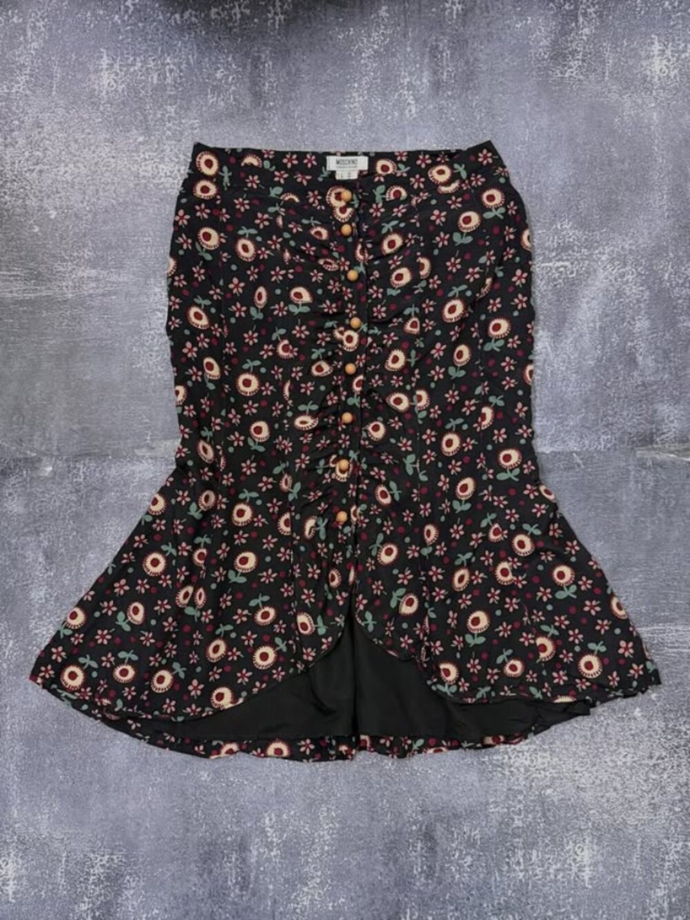 Black Floral Ruffle Midi Skirt